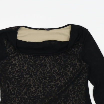 Close-up detail of BHS women’s black floral basic blouse, size UK 12