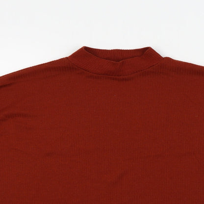 Close-up detail of H&M women’s orange basic t-shirt, size S