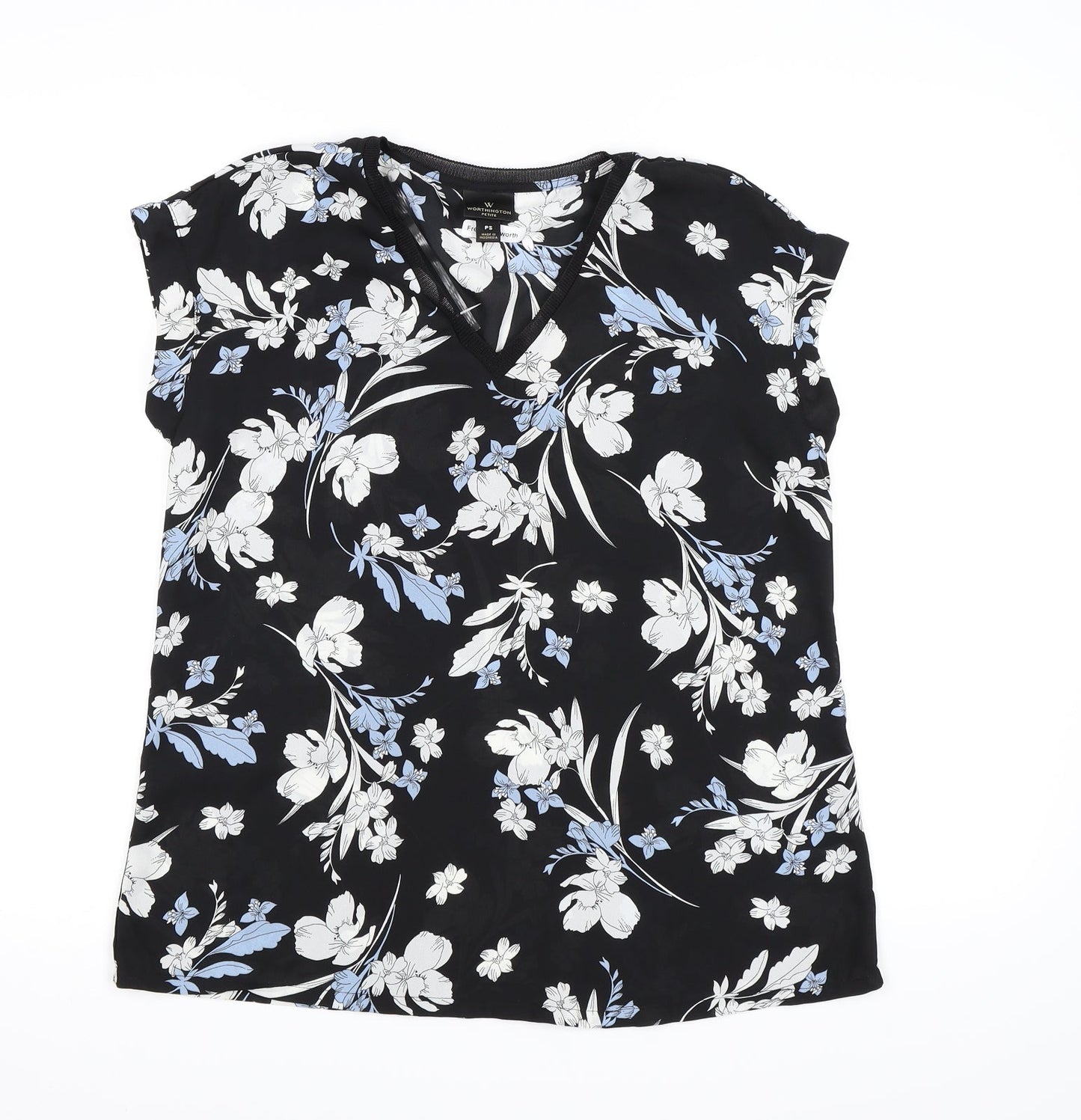 Worthington Womens Black Floral Chiffon Basic Blouse Size S