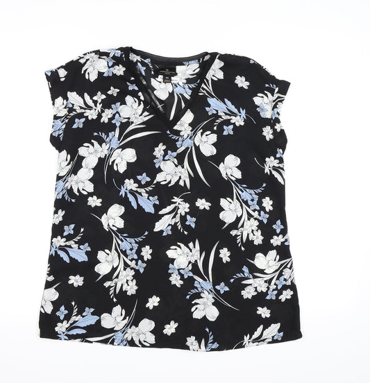 Worthington Womens Black Floral Chiffon Basic Blouse Size S