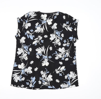 Back view of Worthington women’s black floral chiffon basic blouse, size S