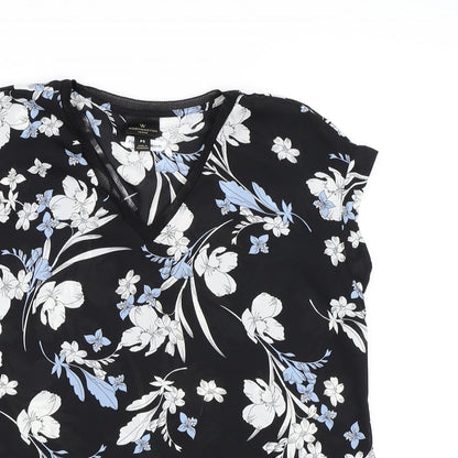 Close-up detail of Worthington women’s black floral chiffon basic blouse, size S