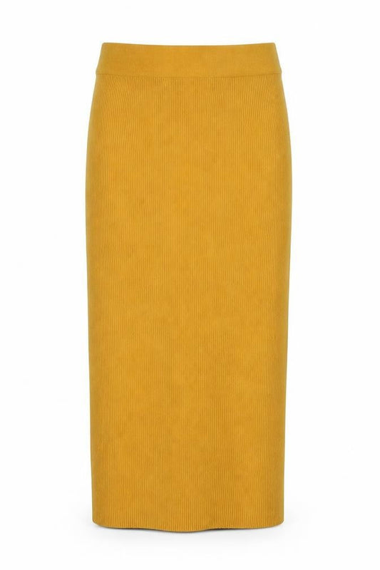 Front view of Hera London women’s yellow a-line skirt, size L