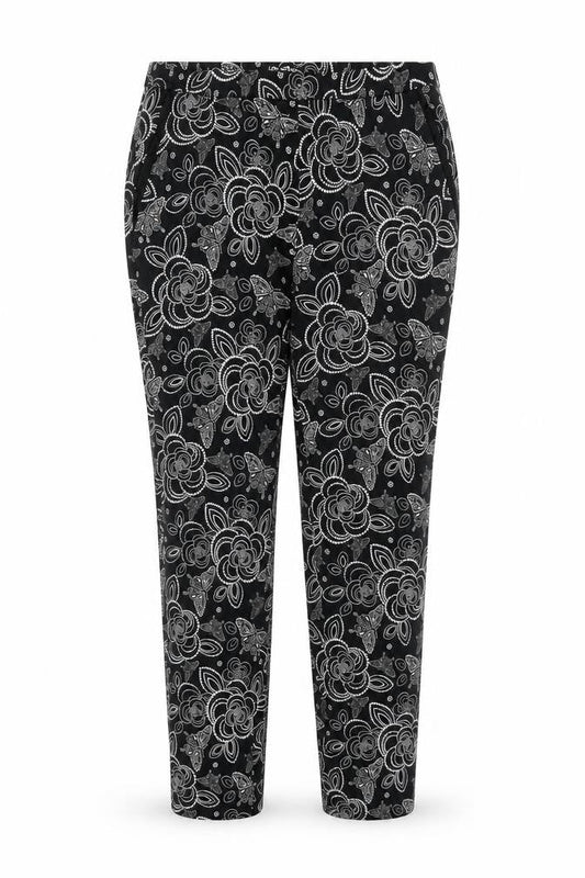 Front view of Tu women’s black floral trousers, size UK 10, 26-inch leg