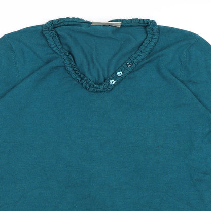 Close-up detail of BHS women’s blue knit jumper, size UK 10