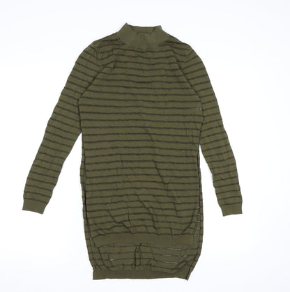 Additional front view of Missguided women’s green striped knit jumper, size UK 10