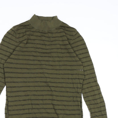 Close-up detail of Missguided women’s green striped knit jumper, size UK 10