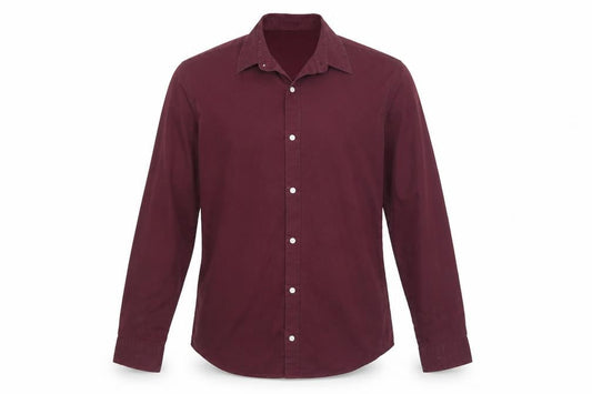 Front view of H&M men’s red button-up, size M
