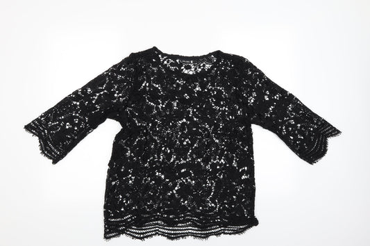 Cellbes Womens Black Floral  Tunic Blouse Size 10