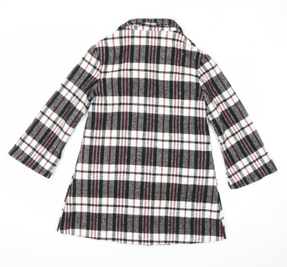 Back view of chun mei na women’s white plaid parka coat, size L