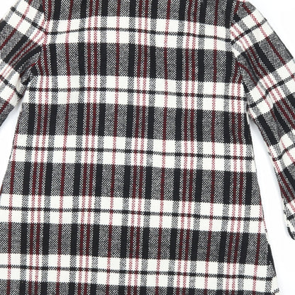 Brand and care label for chun mei na women’s white plaid parka coat, size L