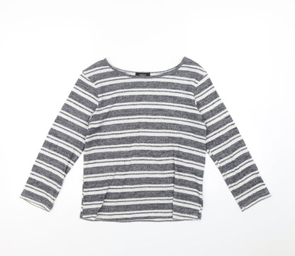 Front view of Papaya women’s black striped jumper, size UK 12