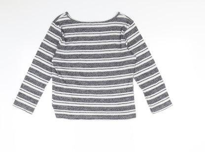 Back view of Papaya women’s black striped jumper, size UK 12