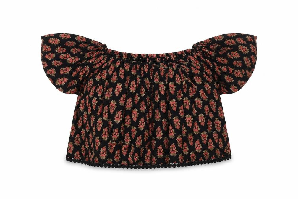 Topshop Womens Black Floral  Cropped Blouse Size 6