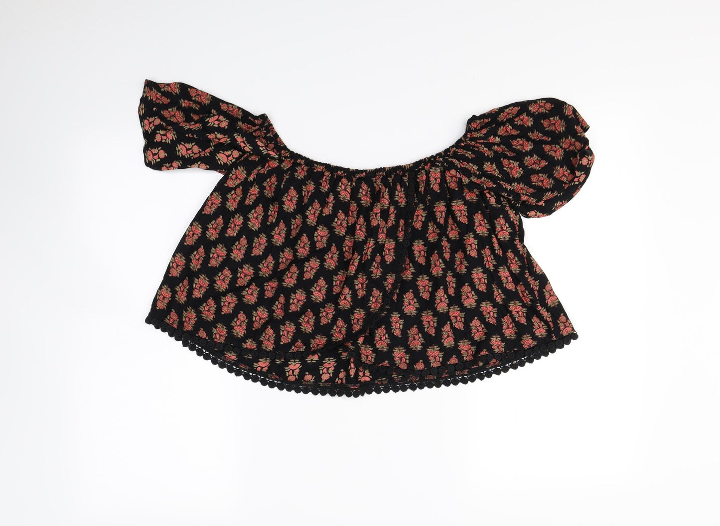Topshop Womens Black Floral  Cropped Blouse Size 6