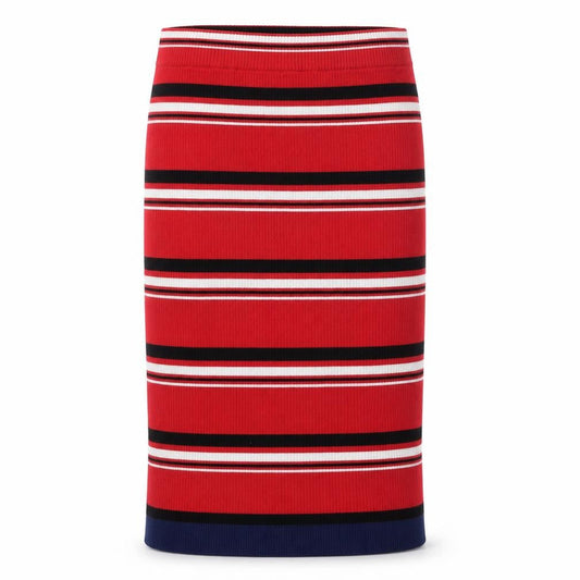 Front view of H&M women’s red striped straight & pencil skirt, size XS