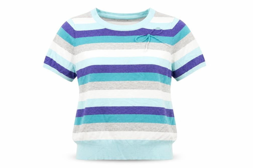 Petite Womens Blue Striped  Basic Tank Size L  - Bow detail