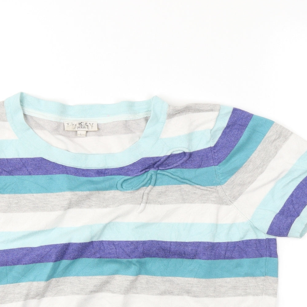 Petite Womens Blue Striped  Basic Tank Size L  - Bow detail