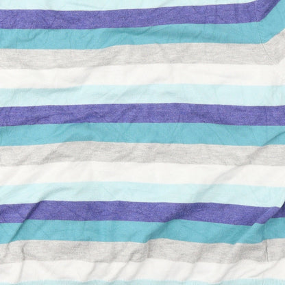 Brand and care label for Petite women’s blue striped basic tank, size L, - bow detail