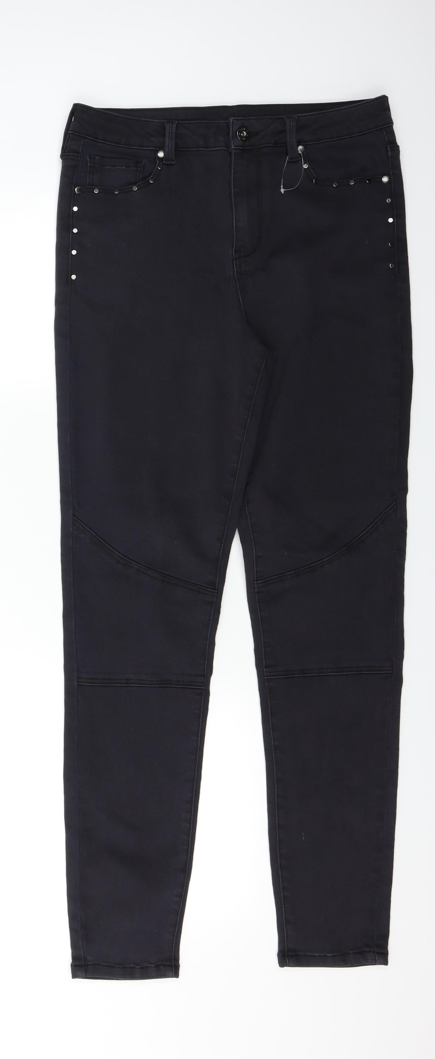 Preworn Womens Black  Denim Skinny Jeans Size 8 L29 in - studded detail