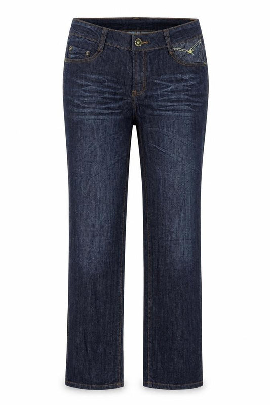 Front view of Sciapai women’s blue denim straight jeans, size S, 31-inch leg
