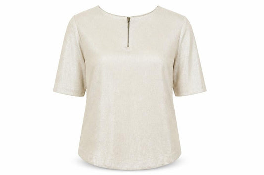 Front view of Atmosphere women’s gold basic blouse, size UK 10, - 1/2 zip