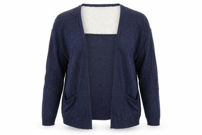 Front view of Tu women’s blue cardigan jumper, size UK 10