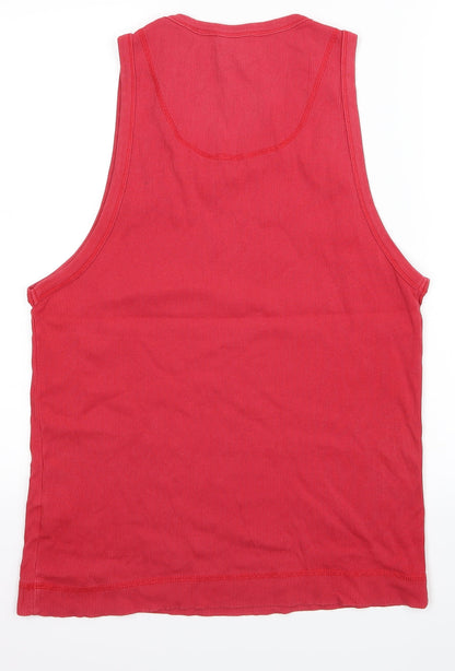 Back view of Soviet women’s red basic tank, size XL