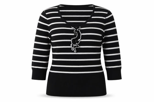 Front view of Petite women’s black striped basic t-shirt, size UK 14