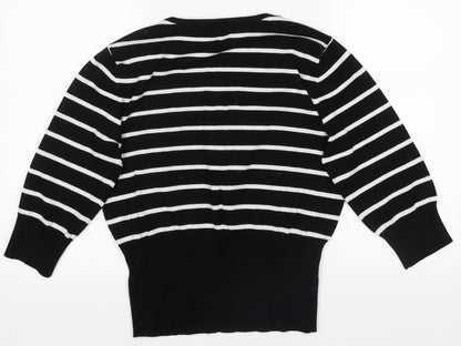 Back view of Petite women’s black striped basic t-shirt, size UK 14