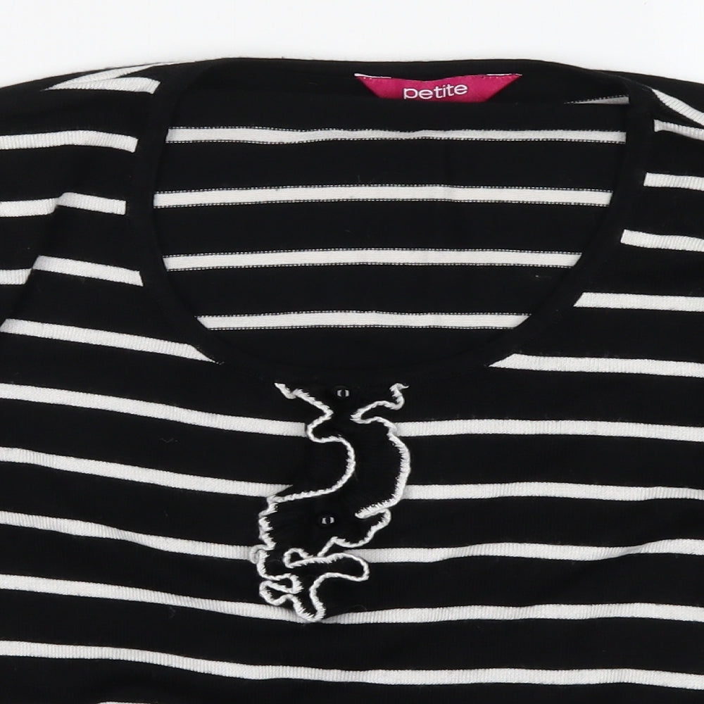 Petite Womens Black Striped  Basic T-Shirt Size 14