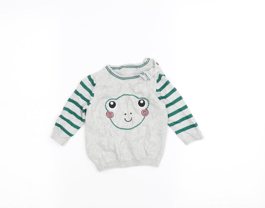 TU Baby Grey Striped  Pullover Jumper Size 0-3 Months  - Frog