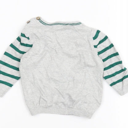 Brand and care label for Tu Baby Grey Striped jumper, size 0-3, Months - Frog