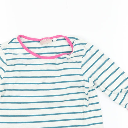 Close-up detail of Next girls’ white striped basic t-shirt, size 6, years