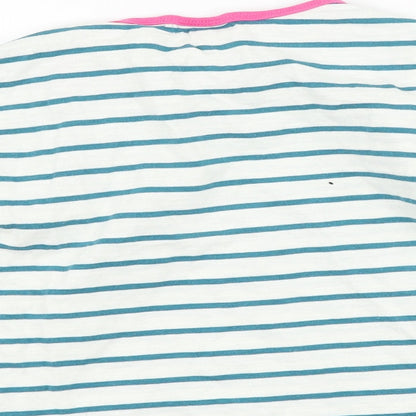 Brand and care label for Next girls’ white striped basic t-shirt, size 6, years