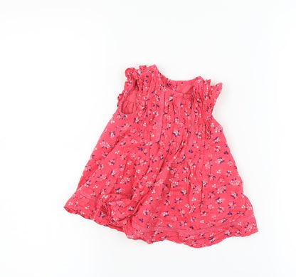 Front view of George girls’ pink floral basic tank, size 3-6, months