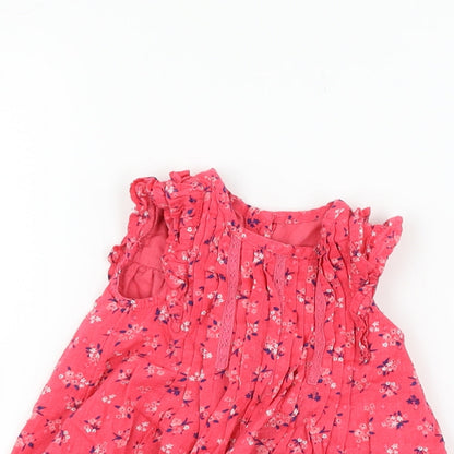 Close-up detail of George girls’ pink floral basic tank, size 3-6, months