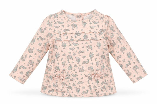 Front view of Tu girls’ pink floral basic t-shirt, size 3-6, months