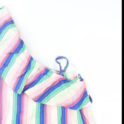 Close-up detail of George girls’ multicoloured striped basic blouse, size 11-12, years