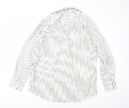 Back view of Taylor & Wright men’s brown striped button-up, size 16.5