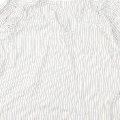 Brand and care label for Taylor & Wright men’s brown striped button-up, size 16.5