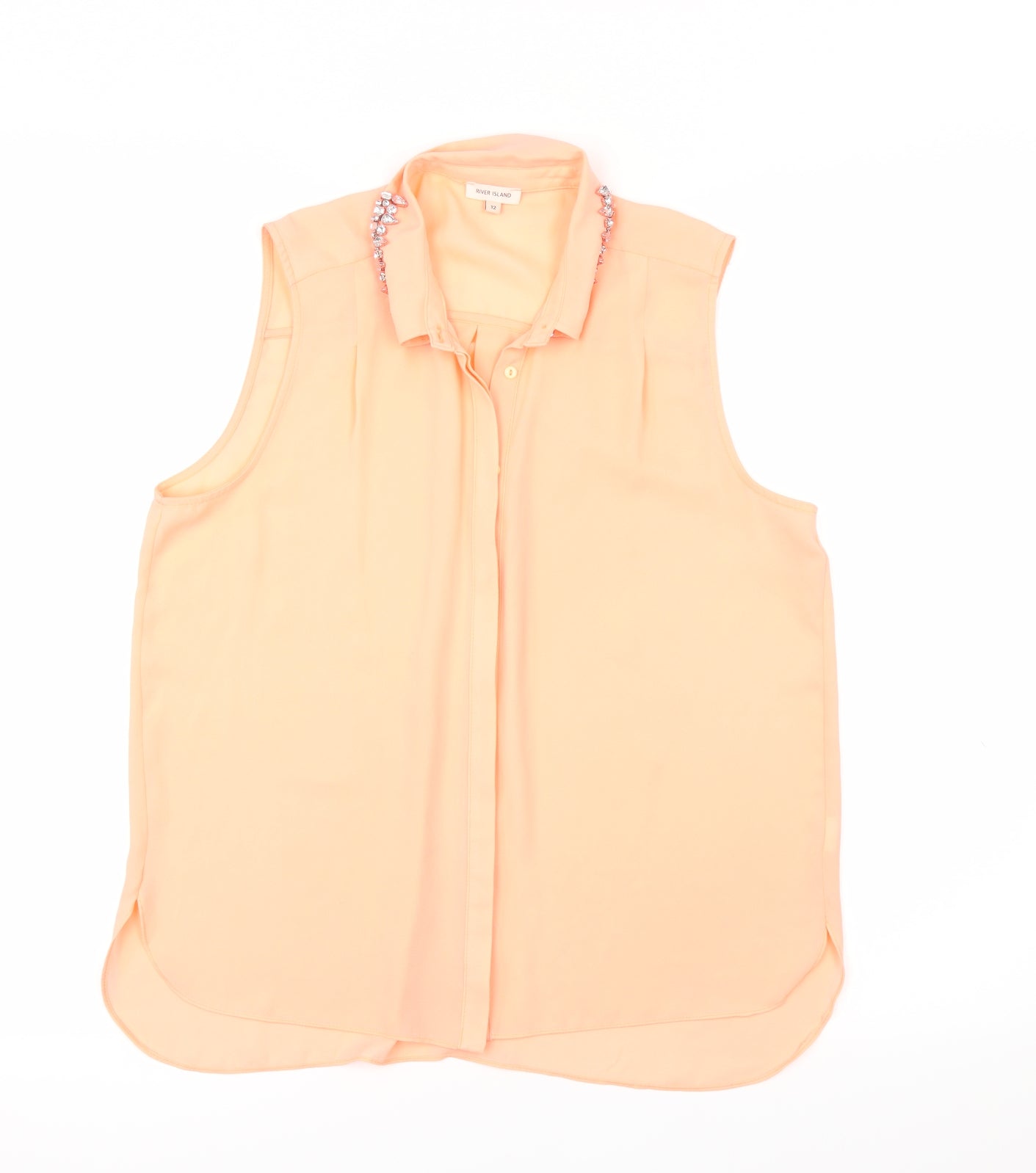 River Island Womens Orange   Basic Button-Up Size 12  - RHINESTOED COLLAR