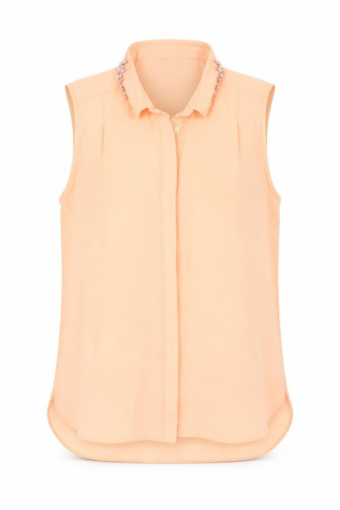 River Island Womens Orange   Basic Button-Up Size 12  - RHINESTOED COLLAR