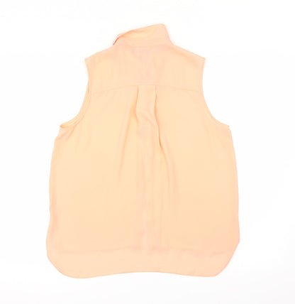 Back view of River Island women’s orange basic button-up, size UK 12, - rhinestoed collar
