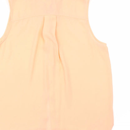 Brand and care label for River Island women’s orange basic button-up, size UK 12, - rhinestoed collar