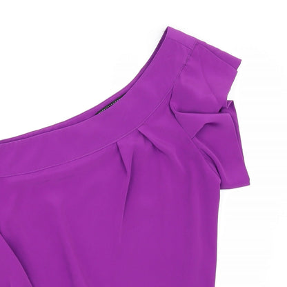 Close-up detail of River Island women’s purple basic blouse, size UK 10