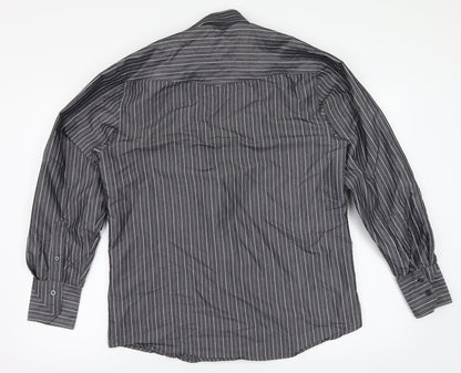 Back view of For Men men’s black striped button-up, size M