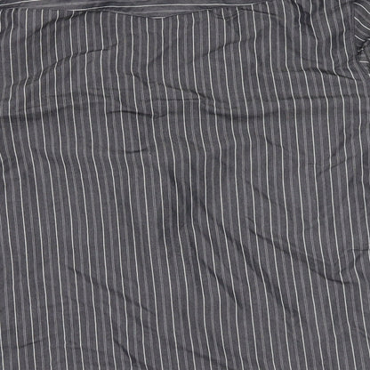Brand and care label for For Men men’s black striped button-up, size M