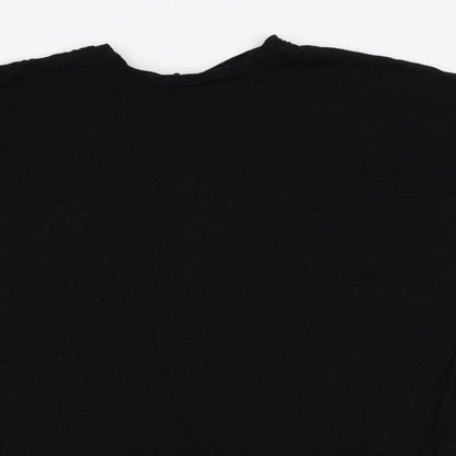 Close-up detail of River Island women’s black basic t-shirt, size UK 8