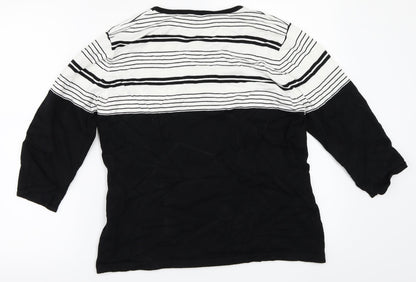 Back view of Alexara women’s black striped basic t-shirt, size L